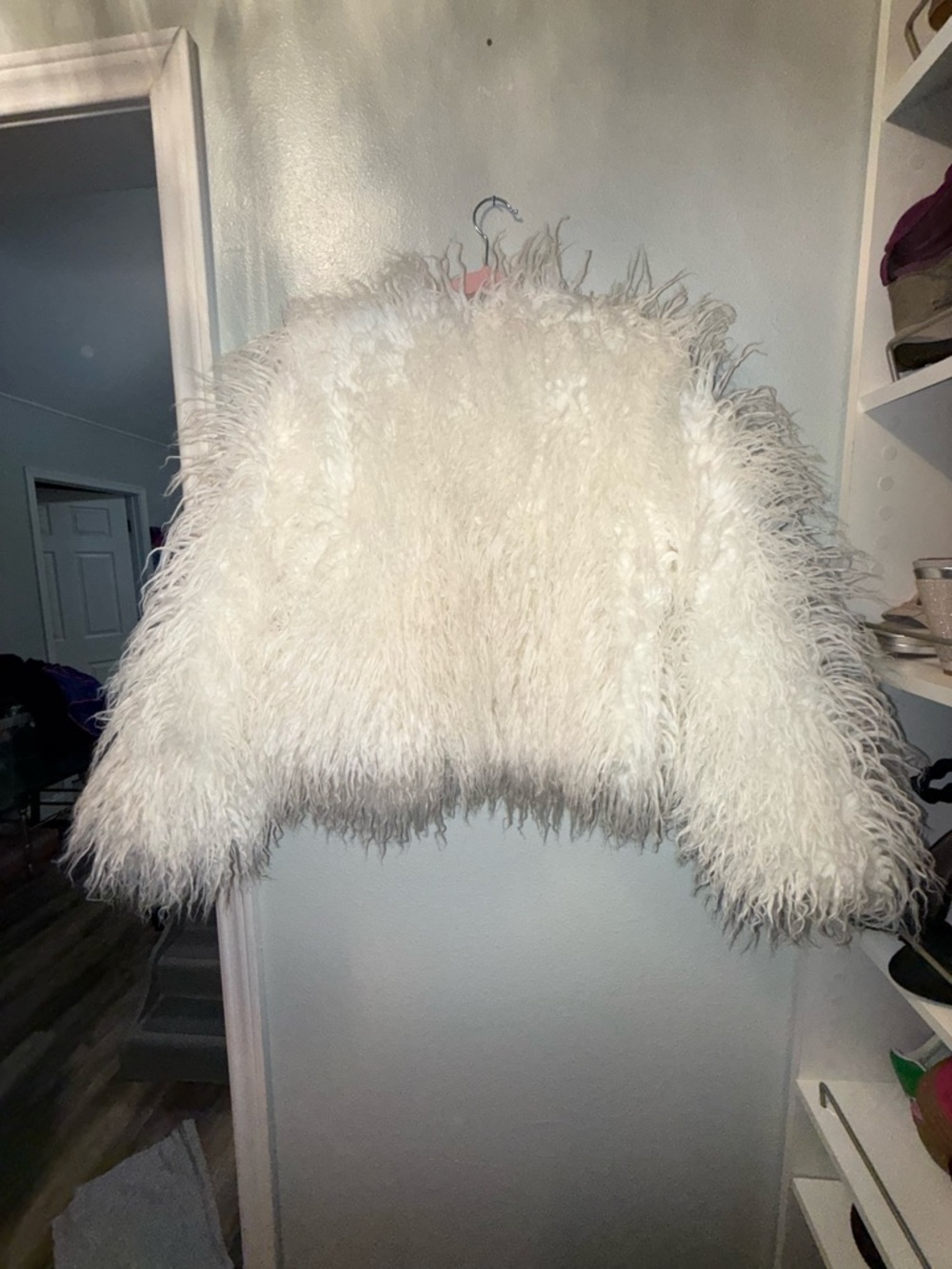 Ivory Faux Fur Feather Jacket - Picture 2 of 2